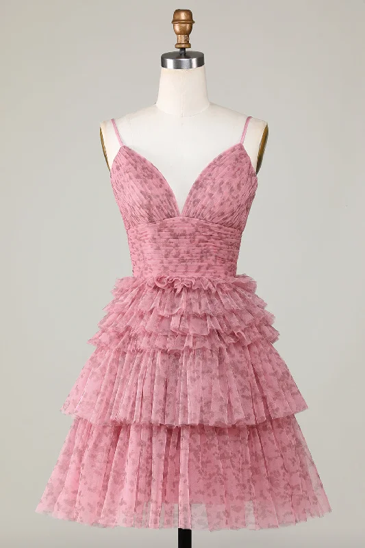 "Striped dresses for women with a classic touch"Cute A Line Spaghetti Straps Blush Homecoming Dress with Ruffles "Striped dresses for women with a classic touch"Cute A Line Spaghetti Straps Blush Homecoming Dress with Ruffles