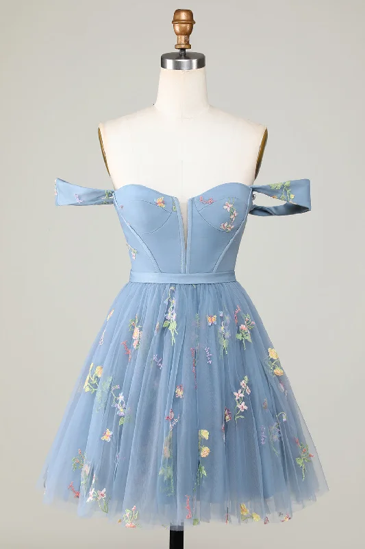 "Mermaid - style wedding dresses for women for a dramatic look"Cute A Line Sweetheart Grey Blue Short Homecoming Dress with Embroidery "Mermaid - style wedding dresses for women for a dramatic look"Cute A Line Sweetheart Grey Blue Short Homecoming Dress with Embroidery