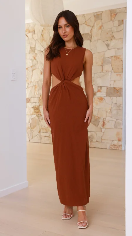 Maxi Dresses Decorated with Feathers for a Dazzling LookDamiana Maxi Dress - Chocolate