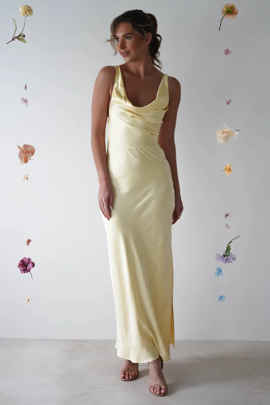 Maxi Dresses for Family Gatherings During HolidaysMisha Soft Satin Maxi Dress | Butter Yellow