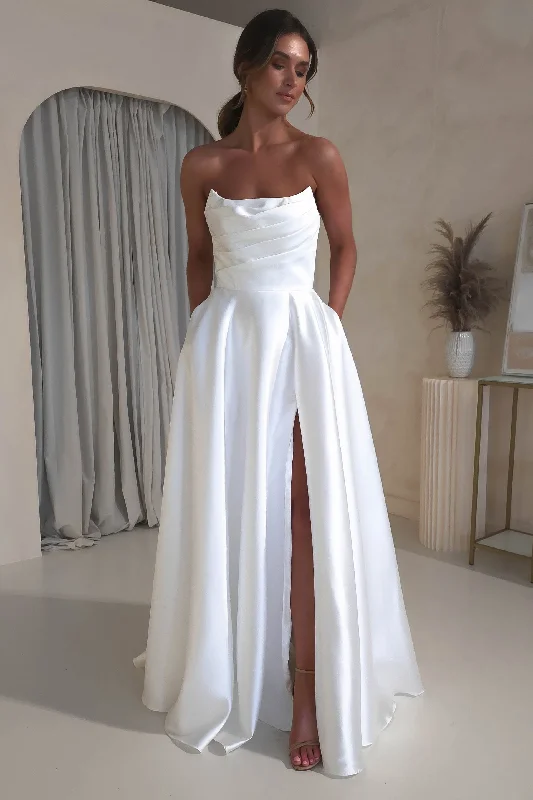 Energetic Orange Maxi Dresses for a Vivid LookMiya Corset A-Line Satin Gown | White