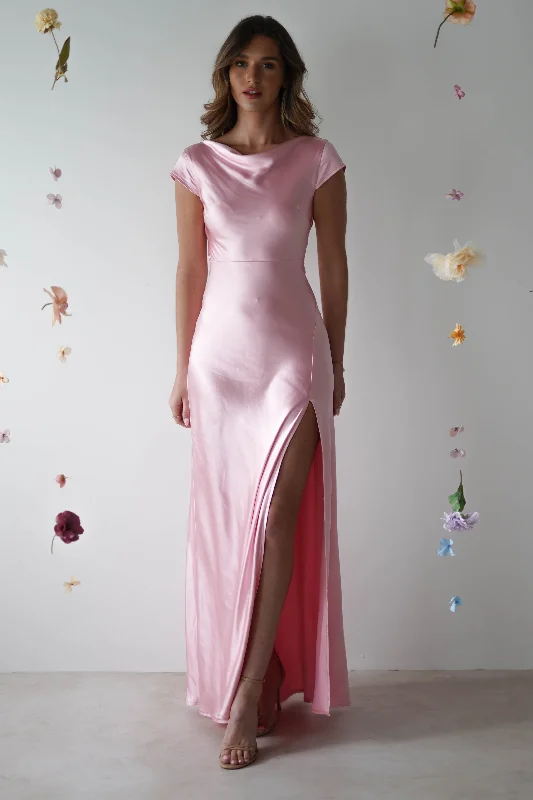 Maxi Dresses with Sequined and Beaded Embellishments for a Lavish LookRamona Soft Satin Maxi Dress | Pink Maxi Dresses with Sequined and Beaded Embellishments for a Lavish LookRamona Soft Satin Maxi Dress | Pink