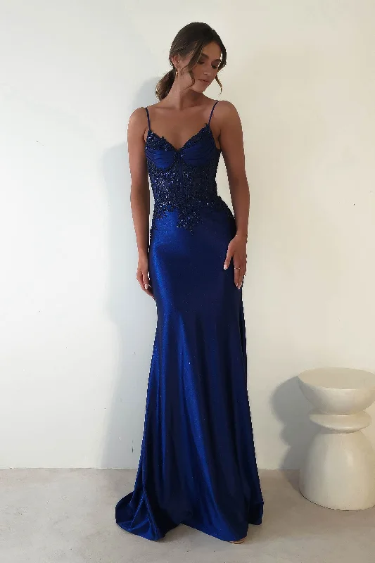 Retro - Style Bubble - Sleeve Maxi DressesEternity Glitter Bodycon Gown | Midnight Blue Retro - Style Bubble - Sleeve Maxi DressesEternity Glitter Bodycon Gown | Midnight Blue