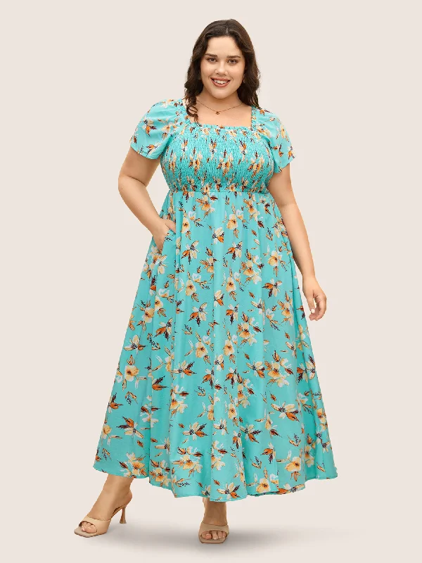 Maxi Dresses for Girlfriends' Get - togethersFloral Shirred Elastic Waist Split Hem Dress Maxi Dresses for Girlfriends' Get - togethersFloral Shirred Elastic Waist Split Hem Dress