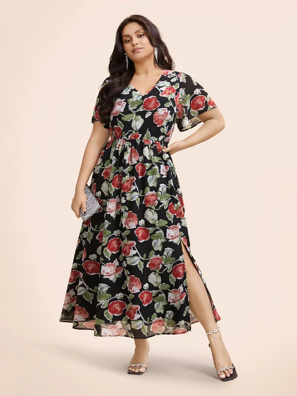 High - Waisted Maxi Dresses to Create Long Leg LinesFloral Tie Knot Slit Hem Maxi Dress