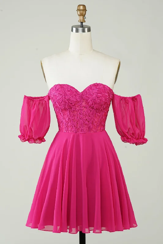 "Short dresses for women for a night out clubbing"Fuchsia Corset A-Line Chiffon Short Homecoming Dress with Lace "Short dresses for women for a night out clubbing"Fuchsia Corset A-Line Chiffon Short Homecoming Dress with Lace
