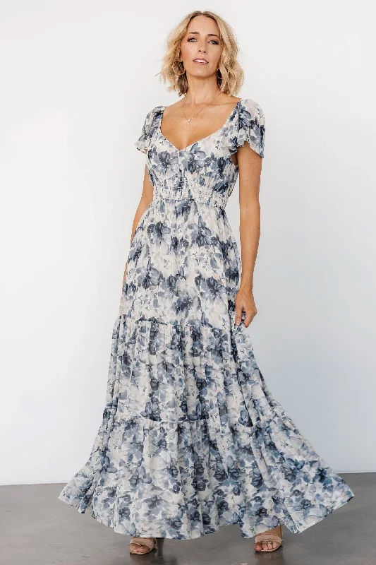 Chinese - Inspired Maxi Dresses with Traditional ElementsGenevive Maxi Dress | Cream + Blue Floral