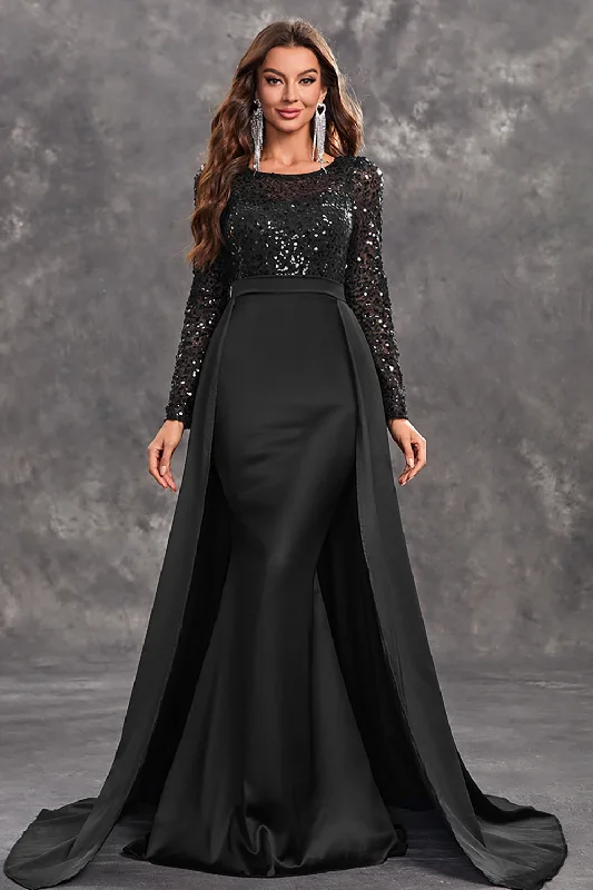 Dresses with Sequined Fringe for Ladies' Dazzling and Playful LookGlitter Black A Line Round Neck Prom Dress with Sequins