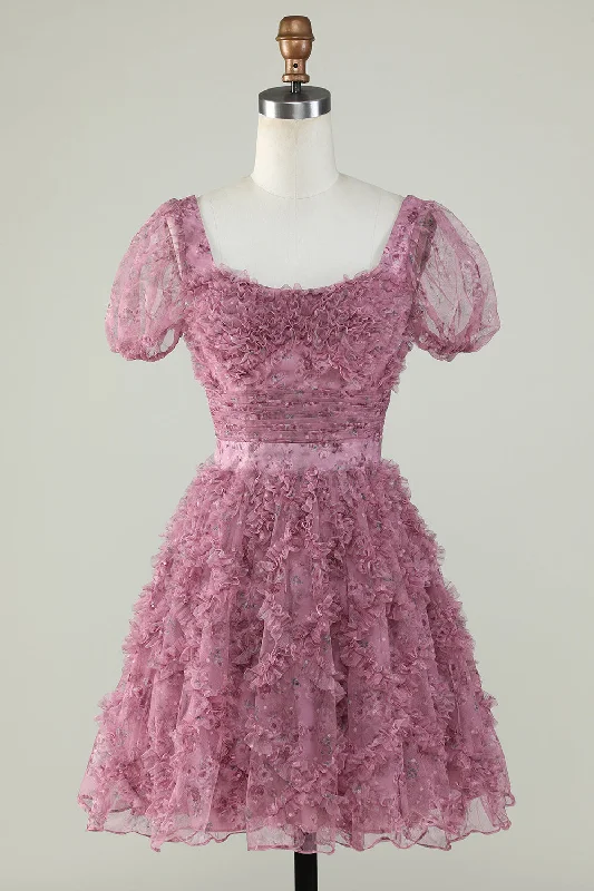 "Black dresses for women for a classic and timeless appearance"Gorgeous A Line Floral Dusty Rose Homecoming Dress with Ruffles "Black dresses for women for a classic and timeless appearance"Gorgeous A Line Floral Dusty Rose Homecoming Dress with Ruffles