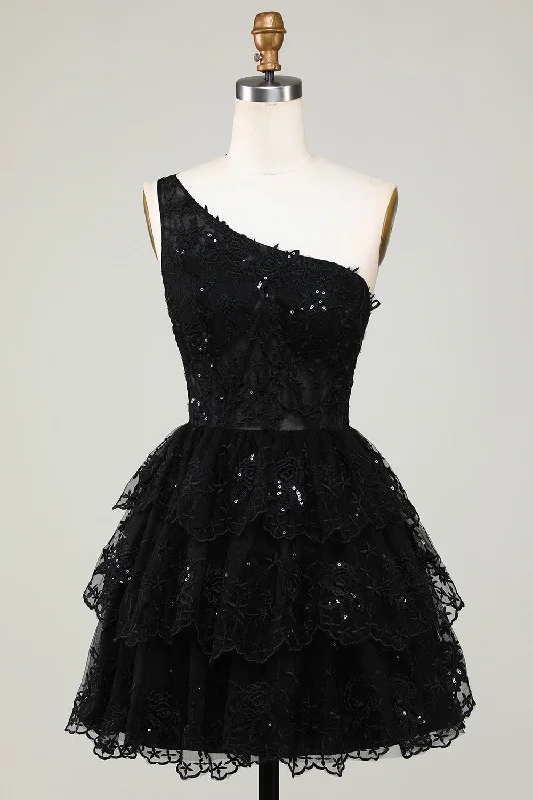 "Wrap dresses for women for an adjustable fit"Gorgeous Black One Shoulder Homecoming Dress With Appliques "Wrap dresses for women for an adjustable fit"Gorgeous Black One Shoulder Homecoming Dress With Appliques