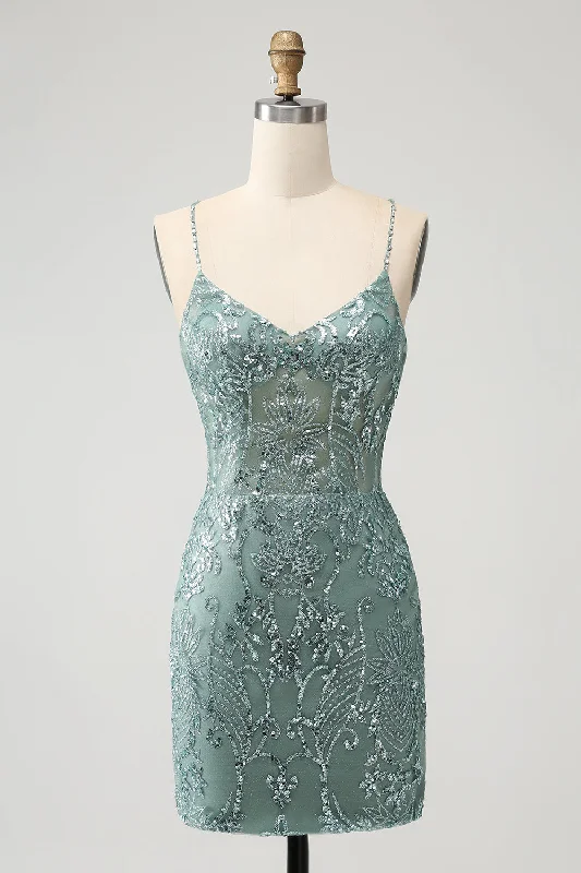 Clearance Sale: Women's Dresses Green Bodycon Beaded Short Homecoming Dress with Criss Cross Back Clearance Sale: Women's Dresses Green Bodycon Beaded Short Homecoming Dress with Criss Cross Back