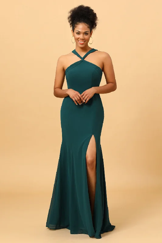 "Limited - Time Offer: Up to 50% Off on Women's Dresses!"Green Mermaid Chiffon Bridesmaid Dress with Slit "Limited - Time Offer: Up to 50% Off on Women's Dresses!"Green Mermaid Chiffon Bridesmaid Dress with Slit