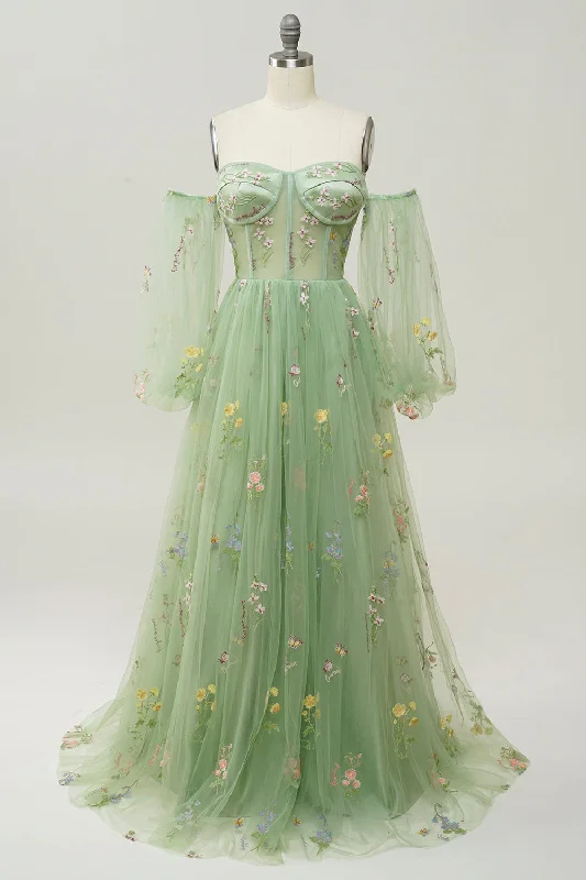 "Bodycon dresses for women to show off curves"Green Off The Shoulder Long Sleeves A-Line Prom Dress "Bodycon dresses for women to show off curves"Green Off The Shoulder Long Sleeves A-Line Prom Dress