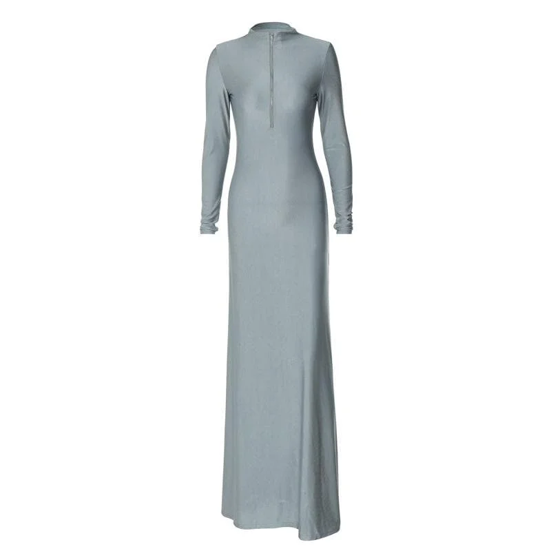 "Denim dresses for women for a casual and cool style"BerryBetty - High neck long sleeve zip-up solid maxi dress "Denim dresses for women for a casual and cool style"BerryBetty - High neck long sleeve zip-up solid maxi dress
