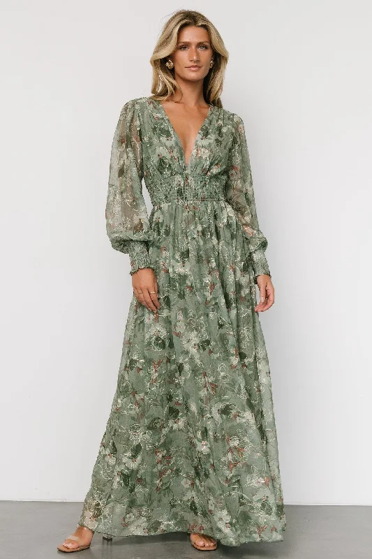 Cool Leather Maxi Dresses for a Rock - Chic StyleJolie Embroidered Tulle Dress | Sage + Gold Floral