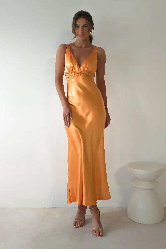 Fiery Red Maxi Dresses for a Dramatic LookJuliette Soft Satin Maxi Dress | Mango/Orange Fiery Red Maxi Dresses for a Dramatic LookJuliette Soft Satin Maxi Dress | Mango/Orange