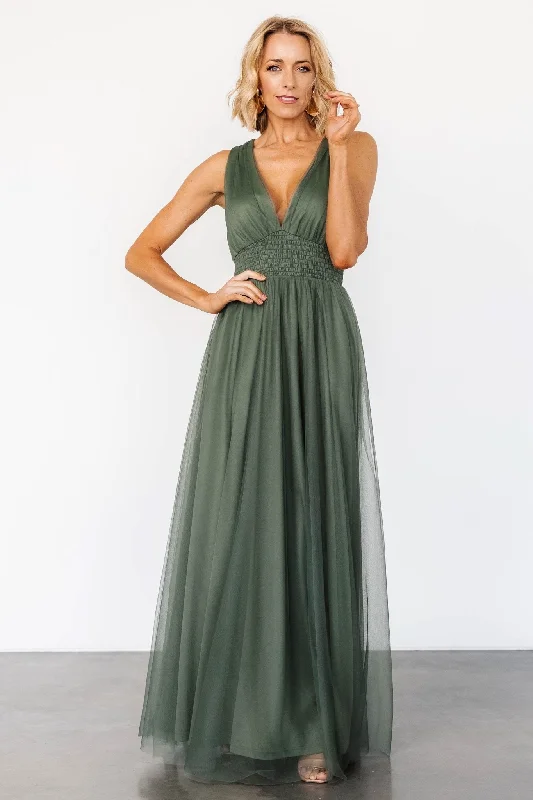 Long - Line Maxi Dresses with a Cape - Like DesignKamila Tulle Maxi Dress | Dark Sage
