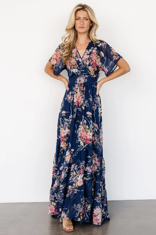 Comfortable Cotton - Linen Maxi Dresses for Everyday WearKatherine Maxi Dress | Navy + Pink Floral Comfortable Cotton - Linen Maxi Dresses for Everyday WearKatherine Maxi Dress | Navy + Pink Floral