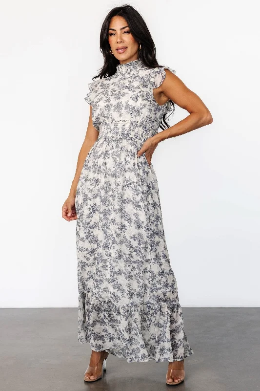Fluffy Fleece Maxi Dresses for Warmth in WinterKearny Ruffle Maxi Dress | Cream + Navy Floral