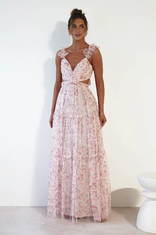 Japanese - Inspired Minimalist Maxi DressesKhristina Floral Tulle Maxi Dress | Cream Japanese - Inspired Minimalist Maxi DressesKhristina Floral Tulle Maxi Dress | Cream