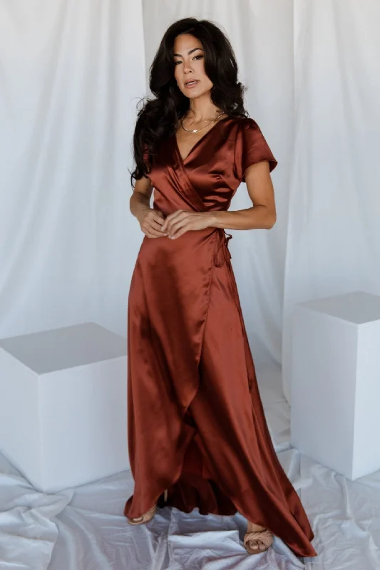Luxurious Velvet Maxi Dresses for Winter GalasKrystal Satin Wrap Gown | Cinnamon