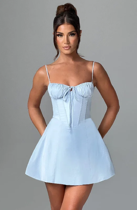 "Off - shoulder dresses for women to show off collarbones"Lacey Mini Dress - Blue