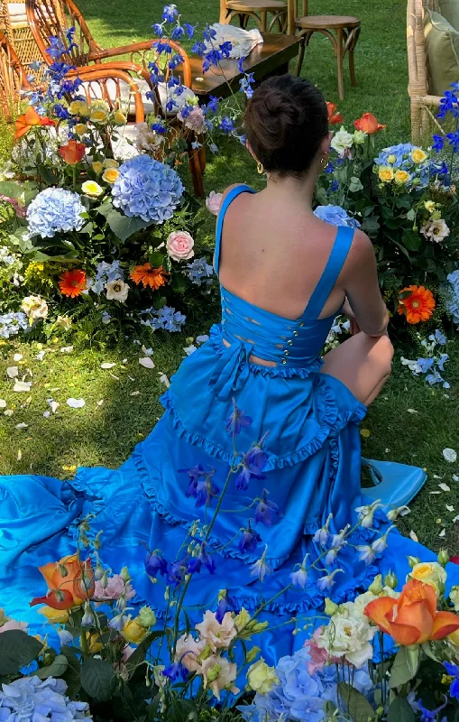 Sporty - Inspired Maxi Dresses for Active LifestylesLady Corset Dress ~ Blue Luxe Satin