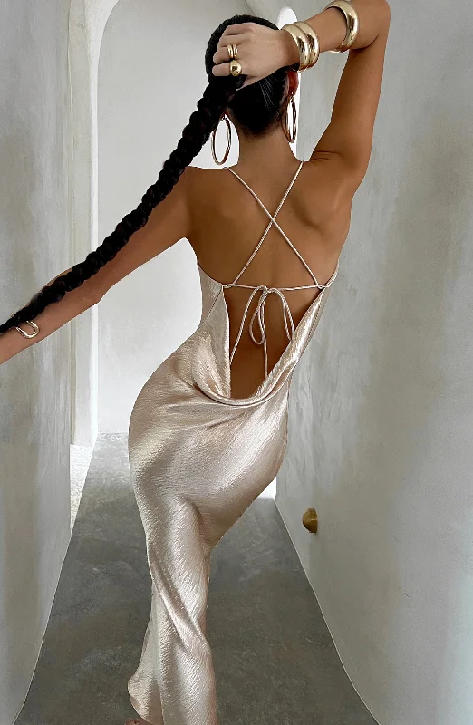 Maxi Dresses with Cross - Over Necklines for a Stylish LookLeilani Maxi Dress - Champagne