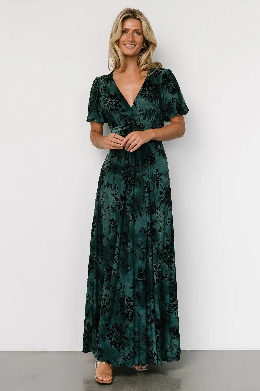 Korean - Style Sweet Maxi DressesLeslie Velvet Maxi Dress | Jade + Black