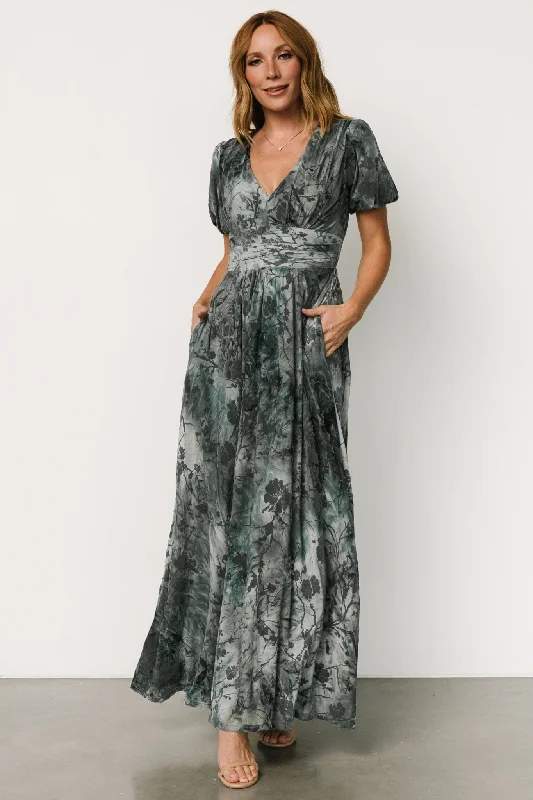 Maxi Dresses with Laser - Cut Patterns for a Modern LookLeslie Velvet Maxi Dress | Slate Blue Maxi Dresses with Laser - Cut Patterns for a Modern LookLeslie Velvet Maxi Dress | Slate Blue