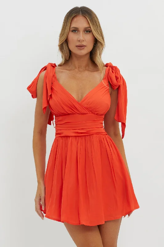 "Hurry! Limited Stock - Get Your Dream Dress with a Special Discount"Lola Tied Shoulder Mini Dress Cherry Red