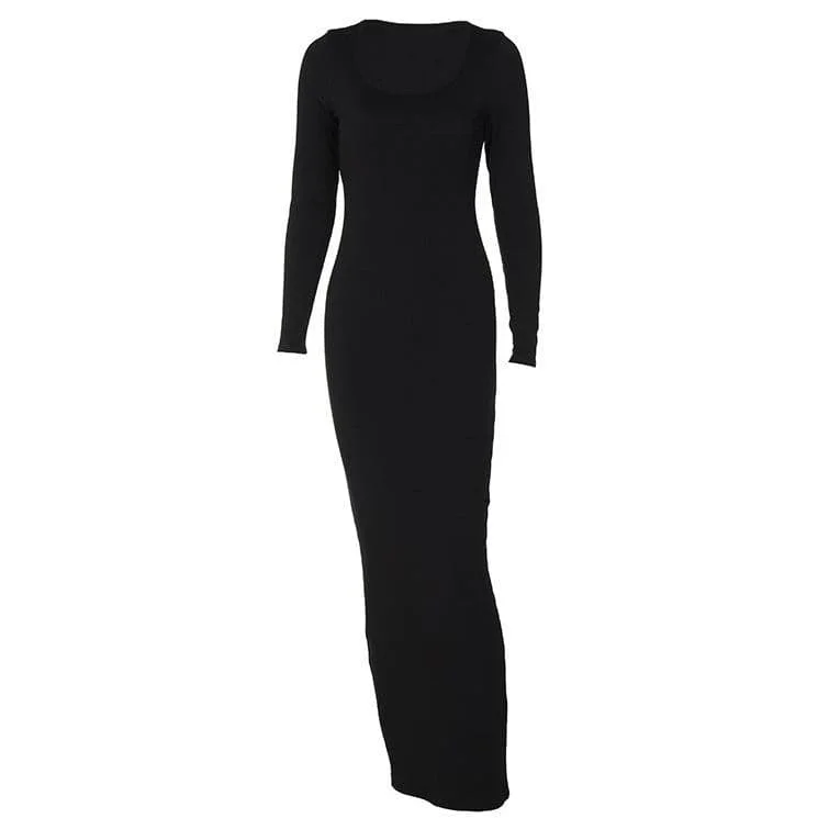 "Denim dresses for women for a casual and cool style"BerryBetty - Long sleeve solid u neck maxi dress "Denim dresses for women for a casual and cool style"BerryBetty - Long sleeve solid u neck maxi dress