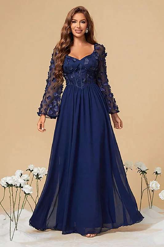 Strapless Dresses with Tassel Accents for Ladies' Fun and Flirty LookNavy A Line Long Sleeves Corset Formal Dress With Long Sleeves