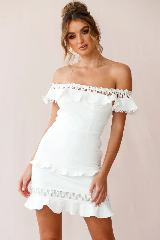 "Black tie dresses for women for formal galas"Maddie Off-Shoulder Lace Embroidery Dress White