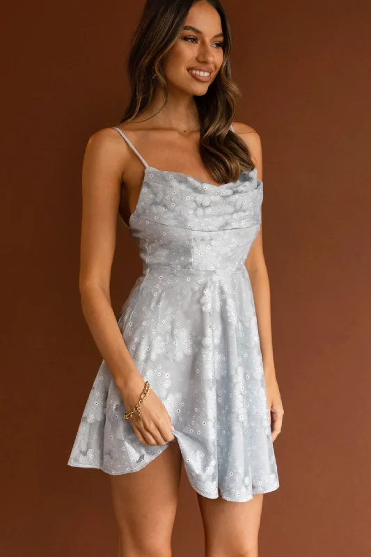 "Stylish cocktail dresses for women on a budget"Marbella Floral Embroidered Mesh Scoop Neck Mini Dress Steel Blue "Stylish cocktail dresses for women on a budget"Marbella Floral Embroidered Mesh Scoop Neck Mini Dress Steel Blue