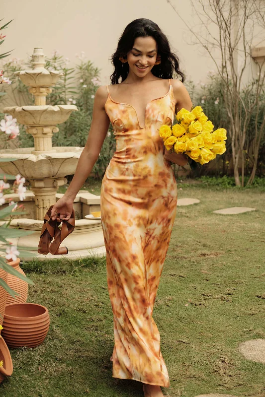 Vintage - Style Corduroy Maxi Dresses for AutumnTie Dye V-neck Backless Slip Maxi Dress