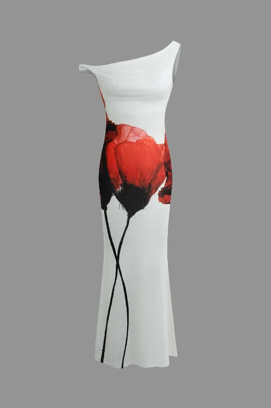 High - Neck Maxi Dresses for a Modest LookFloral Print Asymmetric Maxi Dress