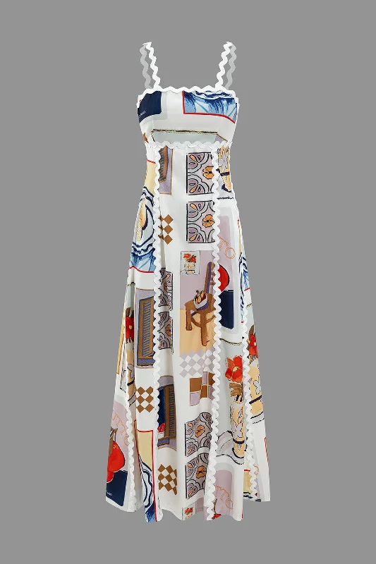 Maxi Dresses with Long - Sleeve Lace Inserts for a Romantic LookGeometric Print Slip Maxi Dress