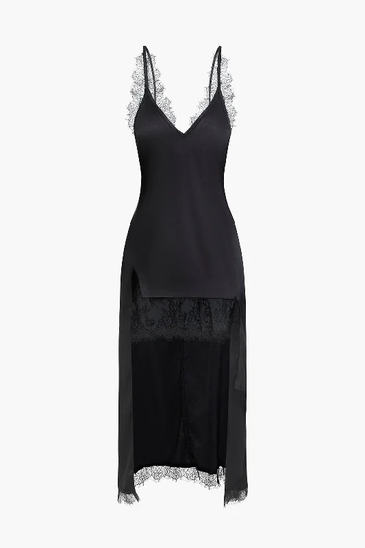 Maxi Dresses for Mother's Day CelebrationsSolid Asymmetrical Lace V-Neck Maxi Dress Maxi Dresses for Mother's Day CelebrationsSolid Asymmetrical Lace V-Neck Maxi Dress