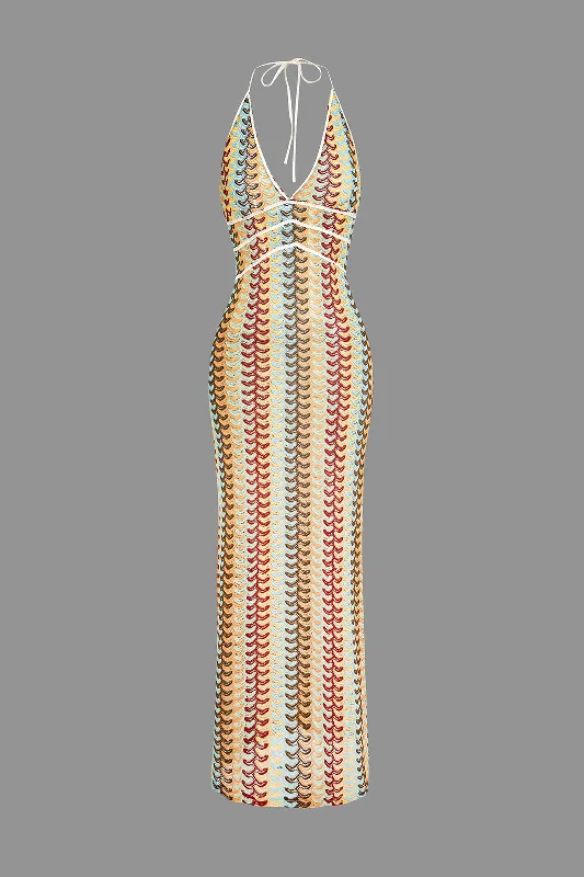 Maxi Dresses with Botanical Prints for a Natural and Fresh LookStriped Crochet Halter V-neck Backless Slip Maxi Dress Maxi Dresses with Botanical Prints for a Natural and Fresh LookStriped Crochet Halter V-neck Backless Slip Maxi Dress