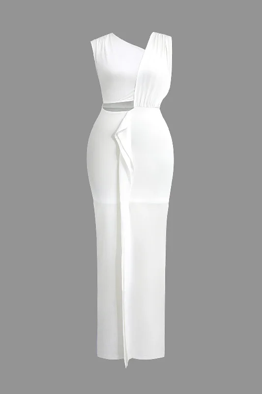 Fairy - Like Tulle Maxi Dresses for Special OccasionsSolid Cut Out Asymmetrical Maxi Dress