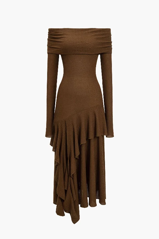 Maxi Dresses with Rhinestone Embellishments for a Glitzy LookSolid Asymmetrical Off Shoulder Maxi Dress