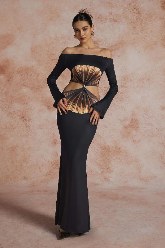 Maxi Dresses with Laser - Cut Patterns for a Modern LookSolid Cut Out Twist Knot Long-Sleeve Maxi Dress