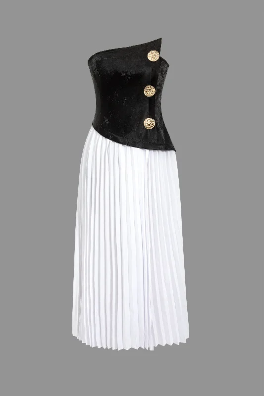Durable Denim Maxi Dresses for Casual OutingsSolid Patchwork Pleated Asymmetrical Maxi Dress