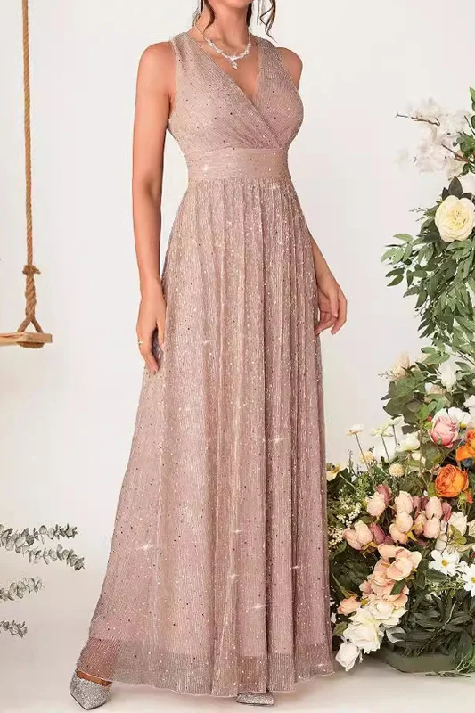 Maxi Dresses for Outdoor Garden WeddingsSequin Slip V-Neck Maxi Dress