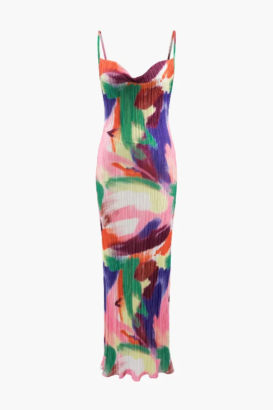 Off - the - Shoulder Maxi Dresses for Evening PartiesAbstract Cowl Neck Plisse Maxi Dress Off - the - Shoulder Maxi Dresses for Evening PartiesAbstract Cowl Neck Plisse Maxi Dress