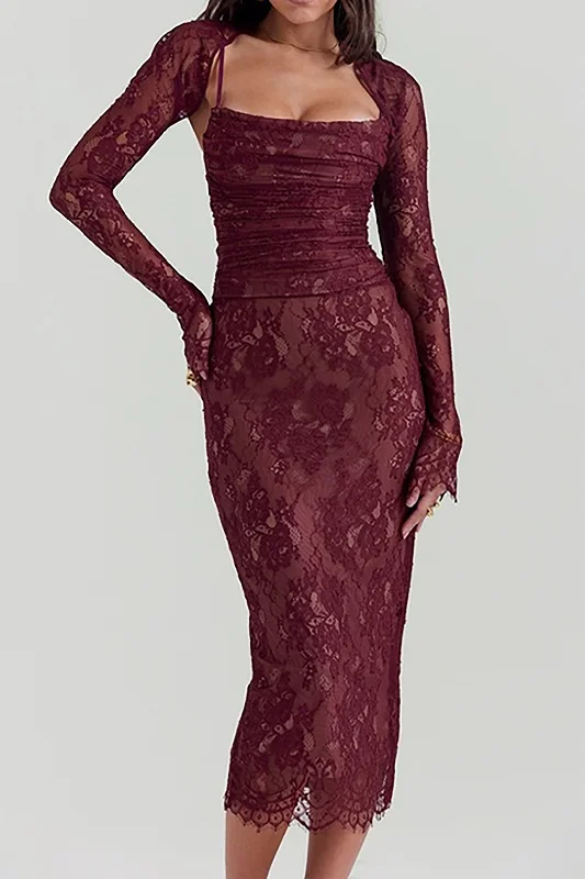 Maxi Dresses with Geometric Patterns for a Modern TwistLace Cami Maxi Dress With Long Sleeve Shrug