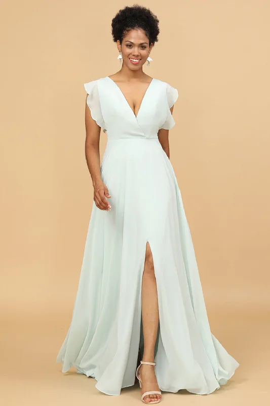 "Smart casual dresses for women for work - to - weekend transitions"Mint Chiffon V-Neck Bridesmaid Dress
