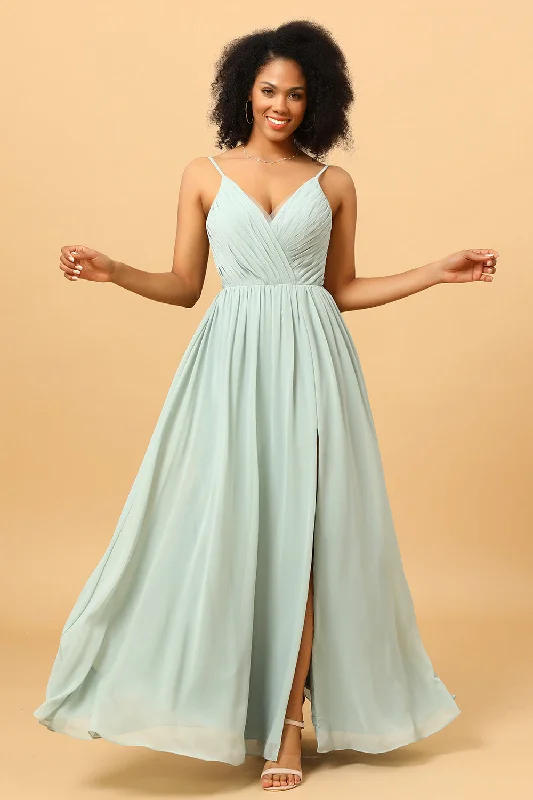 "Off - shoulder dresses for women to show off collarbones"Mint Green A-Line Ruched Chiffon Bridesmaid Dress