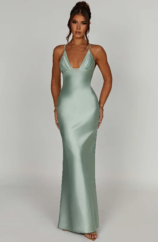 High - Neck Maxi Dresses for a Modest LookMiriam Maxi Dress - Sage